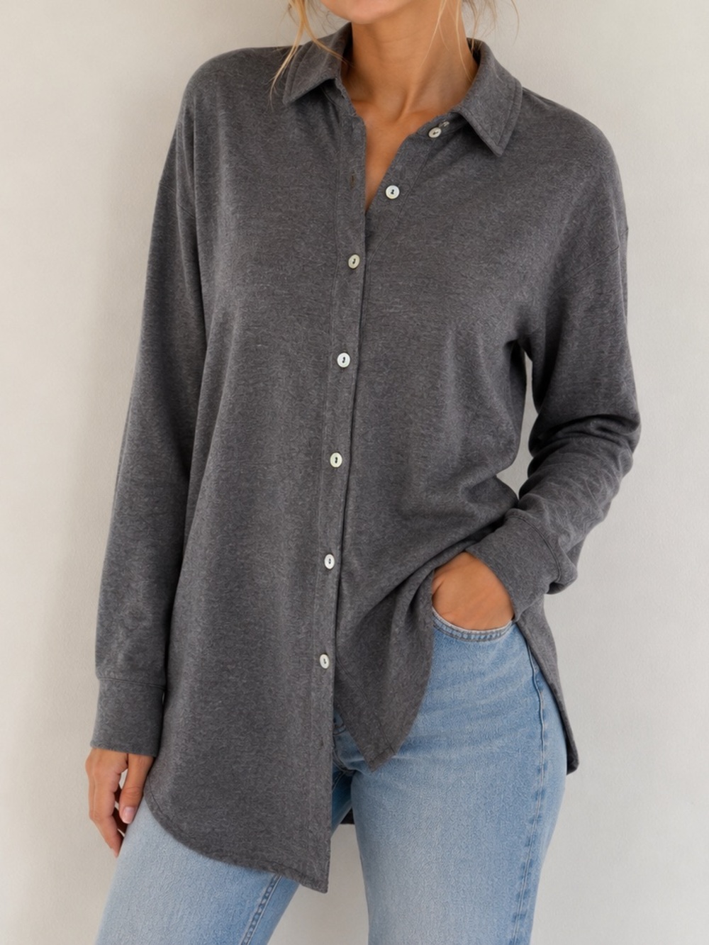Soft Surroundings Gray Long Sleeve Button Down Tunic XS